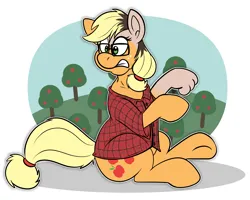 Size: 2463x1975 | Tagged: safe, artist:sketchymouse, derpibooru import, applejack, earth pony, human, pony, clothes, glasses, high res, human to pony, image, outline, plaid shirt, png, shirt, sitting, solo, transformation