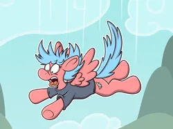 Size: 2048x1528 | Tagged: safe, artist:sketchymouse, derpibooru import, oc, unofficial characters only, pegasus, pony, clothes, falling, human to pony, image, outline, png, screaming, shirt, solo, t-shirt, transformation