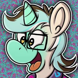 Size: 536x536 | Tagged: safe, artist:sketchymouse, derpibooru import, lyra heartstrings, human, pony, unicorn, g4, bust, glasses, horn, human to pony, icon, image, open mouth, open smile, outline, png, portrait, smiling, solo, transformation