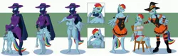 Size: 4474x1415 | Tagged: safe, artist:vytz, derpibooru import, mare do well, rainbow dash, anthro, pegasus, plantigrade anthro, g4, bondage, bound and gagged, chair, clothes, costume, dress, duo, female, gag, halloween, halloween costume, high res, holiday, hoof feet, image, impostor, jpeg, mask, masking, skinsuit, tied to chair, tied up