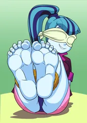 Size: 2480x3508 | Tagged: suggestive, artist:art-2u, derpibooru import, sonata dusk, equestria girls, g4, ankle tied, blindfold, clothes, feet, feet tied, fetish, foot fetish, image, jpeg, panties, sonatasub, tied up, underwear