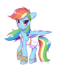 Size: 1616x2093 | Tagged: safe, artist:kaf_pone, derpibooru import, rainbow dash, pegasus, pony, atalanta dash, blushing, clothes, female, greek, greek clothes, image, looking at you, mare, png, simple background, smiling, smirk, solo, wings