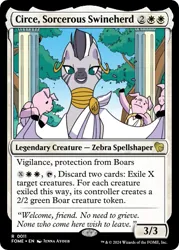 Size: 375x523 | Tagged: safe, artist:jenna ayoub, derpibooru import, edit, idw, zecora, pig, zebra, g4, spoiler:comic, ccg, circe, image, magic the gathering, my little pony classics reimagined: the odyssey, pillar, png, trading card, trading card edit, trading card game, tree