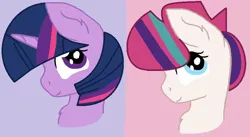 Size: 804x442 | Tagged: safe, artist:jadeharmony, derpibooru import, twilight sparkle, zipp storm, pegasus, pony, unicorn, g4, g5, base used, bust, duo, duo female, female, horn, image, jpeg, mare, portrait, smiling, zipp and her 2nd heroine