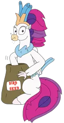 Size: 1652x3180 | Tagged: safe, artist:supahdonarudo, derpibooru import, queen novo, classical hippogriff, hippogriff, g4, my little pony: the movie, bag, crumbs, eating, hippogriffs doing bird things, image, png, redraw, simple background, sitting, transparent background