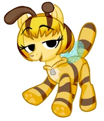 Size: 2983x3475 | Tagged: safe, artist:wtfponytime, derpibooru import, ponified, earth pony, pony, animal costume, antennae, bee costume, catbee, clothes, costume, crossover, face paint, fake wings, female, filly, foal, headband, image, onesie, paw prints, png, poppy playtime, romper, simple background, solo, white background, yellow coat, yellow fur, yellow mane
