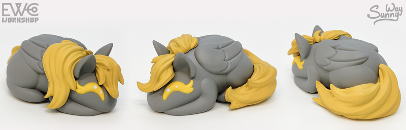 Size: 2000x645 | Tagged: safe, artist:ewc workshop, artist:sunny way, derpibooru import, derpy hooves, pony, g4, 3d print, art, artwork, craft, cute, female, figurine, food, handmade, happy, image, irl, little buns, mare, muffin, my little pony, painting, photo, png, sculpture, smiling, solo, statue