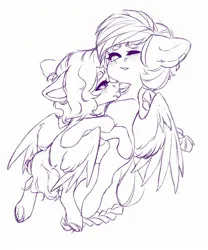 Size: 1800x2160 | Tagged: safe, derpibooru import, golden feather, princess celestia, oc, oc:light knight, pegasus, g4, spoiler:comic, spoiler:comic65, disguise, hug, image, jpeg, licking, lying down, sketch, tongue out