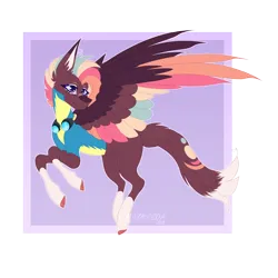 Size: 4320x4320 | Tagged: safe, artist:chazmazda, derpibooru import, oc, unofficial characters only, pegasus, pony, g4, wonderbolts academy, background, cat tail, clothes, colored, colored wings, concave belly, eyeshadow, flat colors, goggles, image, large wings, makeup, markings, multicolored hair, multicolored wings, my little pony, pegasus oc, plaster, png, purple eyes, rainbow, rainbow hair, short hair, smiling, tail, uniform, wings, wonderbolts, wonderbolts uniform