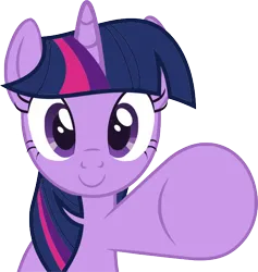 Size: 602x634 | Tagged: safe, artist:wiiyeswiiuno, derpibooru import, twilight sparkle, pony, unicorn, g4, female, fourth wall, horn, image, mare, png, raised hoof, show accurate, simple background, smiling, solo, transparent background, unicorn twilight