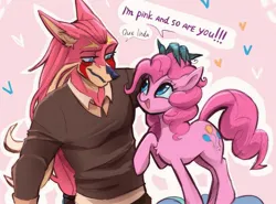 Size: 1457x1080 | Tagged: safe, artist:k_lash147, derpibooru import, pinkie pie, oc, earth pony, pony, female, furry, image, jpeg, mare, speech bubble, text