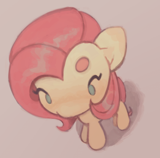 Size: 534x527 | Tagged: safe, artist:onionpwder, derpibooru import, fluttershy, pegasus, pony, g4, beanbrows, beige background, big ears, chibi, colored eyebrows, cute, dot eyes, eyebrows, eyelashes, female, image, mare, no mouth, overhead view, pink mane, pink tail, png, shiny mane, shyabetes, simple background, solo, standing, tail, teal eyes, yellow coat