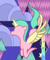 Size: 736x875 | Tagged: safe, derpibooru import, screencap, alicorn, pony, g5, my little pony: tell your tale, spoiler:g5, spoiler:my little pony: tell your tale, spoiler:tyts02e07, artificial horn, artificial wings, augmented, blue mane, blue tail, cloud, concave belly, flying, group, horn, image, magic, magic horn, magic wings, mountain, pink coat, png, skyros, slender, spread wings, stars, swirls, tail, tapestry, the lone alicorn, thin, wings