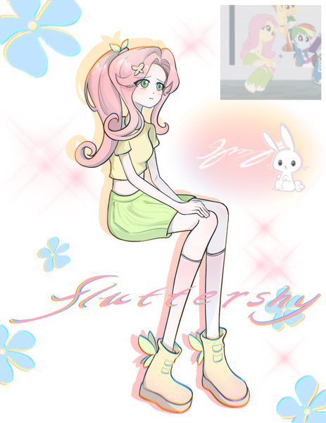 Size: 1180x1530 | Tagged: safe, artist:sanyiaoyiao, derpibooru import, screencap, angel bunny, applejack, fluttershy, rainbow dash, human, g4, humanized, image, lanky, midriff, png, skinny, tall, thin