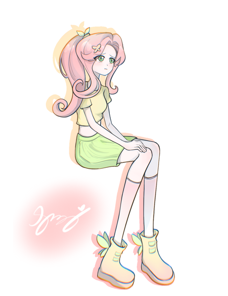 Size: 1180x1530 | Tagged: safe, artist:sanyiaoyiao, derpibooru import, fluttershy, human, humanized, image, lanky, midriff, png, simple background, skinny, tall, thin, white background