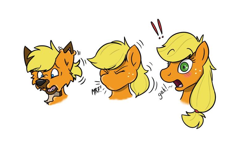 Size: 1569x930 | Tagged: safe, artist:fox0808, derpibooru import, applejack, goo, pony, bondage, bust, encasement, furry, furry to pony, image, jpeg, portrait, simple background, surprised, transformation, transformation sequence, white background