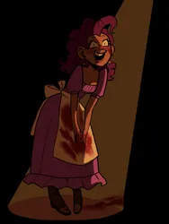 Size: 1536x2048 | Tagged: safe, artist:kelseyanimated, derpibooru import, pinkie pie, human, fanfic:cupcakes, apron, blood, clothes, female, humanized, image, jpeg, open mouth, pinpoint eyes, smiling, solo, spotlight