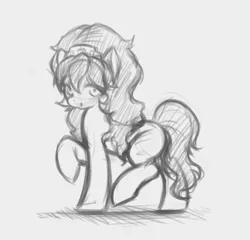 Size: 4028x3865 | Tagged: safe, artist:maretheory.exe, derpibooru import, earth pony, pony, crown, drawthread, female, filly, foal, grayscale, ico el caballito valiente, ico the brave little horse, image, jewelry, looking at you, monochrome, pencil drawing, png, preciosa, raised hoof, raised hooves, regalia, simple background, sketch, solo, standing on two hooves, traditional art, white background