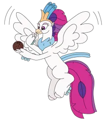 Size: 2288x2586 | Tagged: safe, artist:supahdonarudo, derpibooru import, queen novo, classical hippogriff, hippogriff, g4, my little pony: the movie, coconut, flying, food, holding, image, png, simple background, transparent background