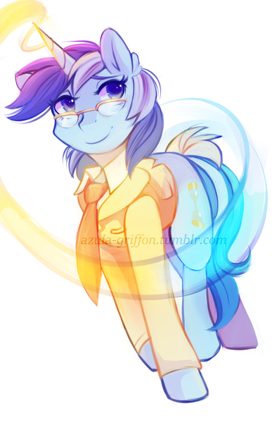 Size: 663x1027 | Tagged: safe, artist:cyanocitta-blattidae, derpibooru import, minuette, unicorn, g4, clothes, glasses, horn, image, magic, necktie, png, simple background, suit, white background