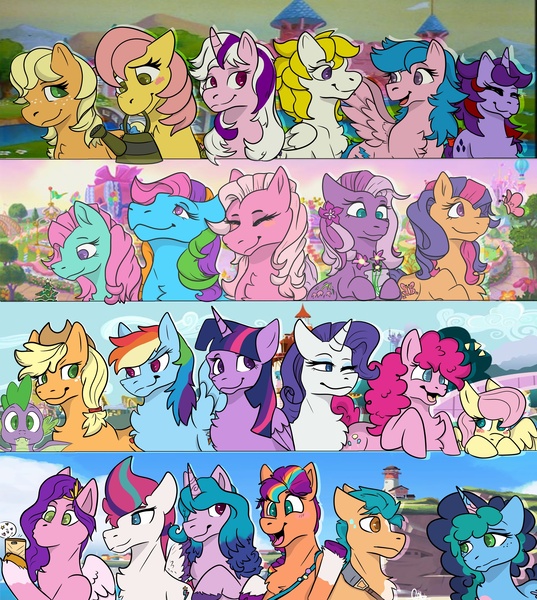 Size: 3024x3378 | Tagged: safe, artist:cat-the-horse, derpibooru import, applejack, applejack (g1), firefly, fluttershy, hitch trailblazer, izzy moonbow, minty, pinkie pie, pinkie pie (g3), pipp petals, posey, rainbow dash, rainbow dash (g3), rarity, scootaloo (g3), sparkler (g1), spike, sunny starscout, surprise, twilight (g1), twilight sparkle, wysteria, zipp storm, earth pony, pegasus, pony, unicorn, g1, g3, g4, g5, applejack (g5), fluttershy (g5), g1 six, horn, image, jpeg, mane five, mane six, mane six (g5), misty brightdawn, pinkie pie (g5), rainbow dash (g5), rarity (g5), twilight sparkle (g5)