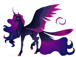 Size: 4000x3000 | Tagged: safe, artist:squishkitti, derpibooru import, oc, oc:andromeda, alicorn, pony, concave belly, female, image, magical lesbian spawn, mare, offspring, parent:princess luna, parent:queen novo, parents:lunovo, png, simple background, slender, solo, tail, tail feathers, thin, transparent background