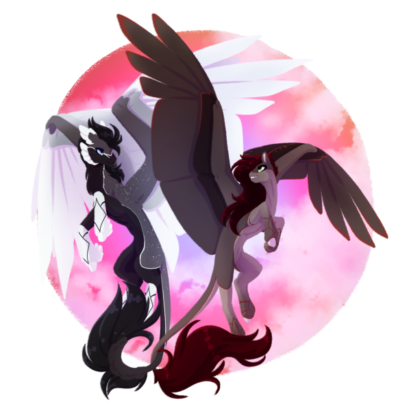 Size: 2580x2580 | Tagged: safe, artist:oneiria-fylakas, derpibooru import, oc, unofficial characters only, pegasus, pony, duo, image, pegasus oc, png, wings