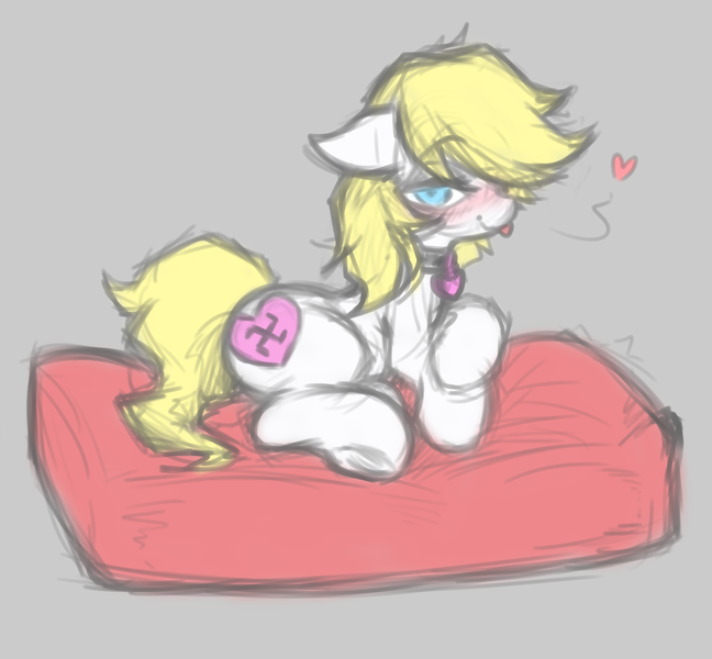 Size: 4465x4134 | Tagged: safe, artist:maretheory.exe, derpibooru import, oc, oc:aryanne, blushing, cushion, image, lying down, nazi, png, seductive look, side, simple background, smiling, swastika, tongue out, white background