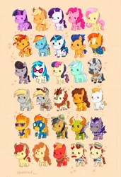 Size: 1402x2048 | Tagged: safe, artist:inkrred, derpibooru import, applejack, autumn blaze, big macintosh, bon bon, bright mac, bulk biceps, cheese sandwich, daring do, derpy hooves, flam, flash sentry, flim, fluttershy, lyra heartstrings, octavia melody, pear butter, pinkie pie, rainbow dash, rarity, shining armor, spitfire, sunburst, sunset shimmer, sweetie drops, thorax, twilight sparkle, twilight sparkle (alicorn), vinyl scratch, zecora, alicorn, bat pony, changedling, changeling, earth pony, kirin, pegasus, pony, unicorn, zebra, g4, brothers, chibi, clothes, female, flim flam brothers, horn, image, jpeg, king thorax, mailmare, male, mane six, mare, night guard, siblings, stallion, sunglasses, uniform, wonderbolts dress uniform, wonderbolts uniform