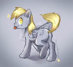 Size: 1106x1018 | Tagged: safe, artist:warmbloodedstar, derpibooru import, derpy hooves, earth pony, pony, g4, :p, bubble butt, butt, cute, cutie mark, derpabetes, gray background, image, jpeg, looking at you, looking back, looking back at you, plot, simple background, solo, tongue out