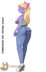 Size: 2601x4096 | Tagged: safe, artist:jackudoggy, derpibooru import, oc, oc:ruby shears, human, equestria girls, g4, big breasts, breasts, butt, clothes, denim, humanized, humanized oc, image, jeans, jpeg, pants, shoes, tanktop