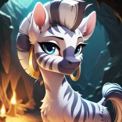 Size: 1024x1024 | Tagged: safe, ai content, derpibooru import, machine learning generated, stable diffusion, zecora, zebra, g4, beautiful eyes, generator:pony diffusion v6 xl, image, png, prompter:teonanakatle, solo