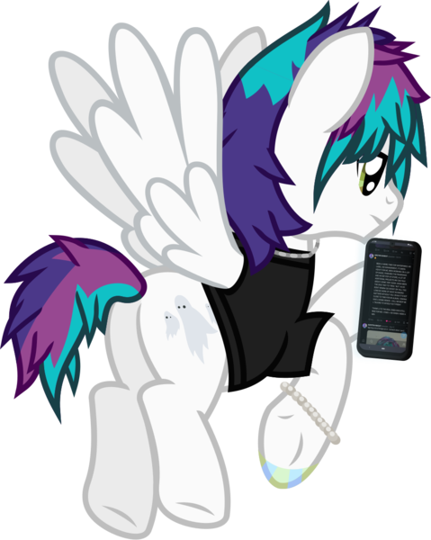 Size: 935x1172 | Tagged: safe, artist:lightningbolt, derpibooru import, ponified, pegasus, pony, .svg available, awsten knight, bracelet, butt, clothes, derpibooru exclusive, dyed mane, dyed tail, flying, frown, hoof hold, hoof polish, image, jewelry, lidded eyes, looking down, male, meta, mobile phone, necklace, phone, plot, png, shirt, show accurate, simple background, smartphone, solo, spread wings, stallion, t-shirt, tail, transparent background, twitter, underhoof, vector, waterparks, wings