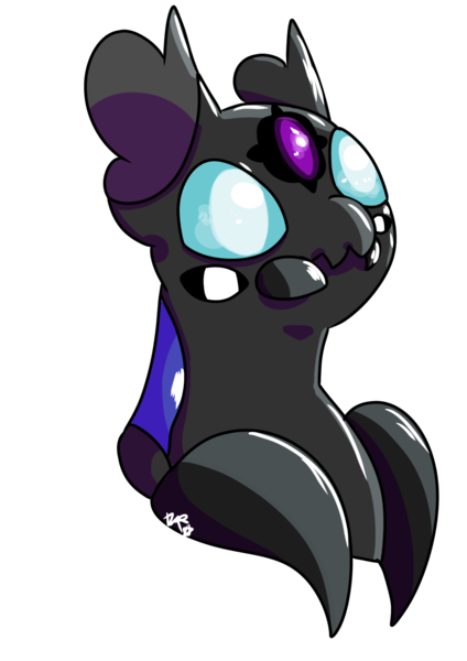 Size: 1240x1754 | Tagged: safe, artist:galactichooves, derpibooru import, oc, unofficial characters only, changeling, badge, blue eyes, bust, changeling hybrid, changeling oc, cute, derpibooru exclusive, digital art, five eyes, frilled ears, image, looking up, mandibles, multiple eyes, outline, png, purple eye, request, requested art, round face, silly, simple background, solo, transparent background, white outline