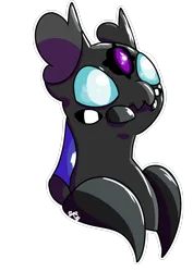 Size: 1240x1754 | Tagged: safe, artist:galactichooves, derpibooru import, oc, unofficial characters only, changeling, badge, blue eyes, bust, changeling hybrid, changeling oc, cute, derpibooru exclusive, digital art, five eyes, frilled ears, image, looking up, mandibles, multiple eyes, outline, png, purple eye, request, requested art, round face, silly, simple background, solo, transparent background, white outline