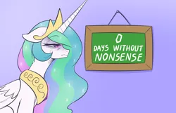 Size: 3220x2073 | Tagged: safe, artist:maretheory.exe, derpibooru import, princess celestia, alicorn, pony, angry, chalkboard, female, fuck this shit, image, mare, meme, png, solo, tired eyes