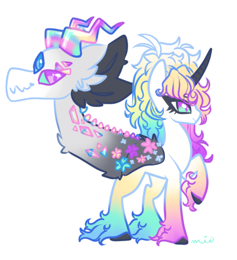 Size: 489x536 | Tagged: safe, artist:apieceofkimmy, artist:apieceofmii, derpibooru import, oc, oc:gemstone gleam, unofficial characters only, original species, pony, unicorn, augmented, augmented tail, female, gem, gemstones, horn, image, mare, markings, multicolored hair, parasite, paraspone, png, rainbow hair, raised hoof, simple background, solo, tail, transparent background, unshorn fetlocks, wyrm