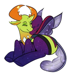 Size: 1000x1000 | Tagged: safe, artist:twoshoesmcgee, derpibooru import, thorax, changedling, changeling, g4, antlers, blushing, clothes, cute, image, insect wings, king thorax, male, png, reformed, simple background, socks, solo, solo male, transparent background, wings