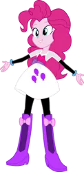 Size: 827x1698 | Tagged: safe, derpibooru import, editor:amadondawn, pinkie pie, human, equestria girls, g4, boots, clothes, high heel boots, image, jacket, png, shirt, shoes, simple background, skirt, solo, vest, white background