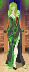 Size: 260x642 | Tagged: source needed, safe, artist:oppaihobby, derpibooru import, adagio dazzle, human, equestria girls, g4, bare shoulders, clothes, dress, evening gloves, female, gloves, gown, image, jpeg, long gloves, messy, shrug, slimed, straight hair, strapless