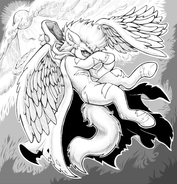 Size: 3886x4041 | Tagged: safe, artist:kohjhones, derpibooru import, soarin', alicorn, pegasus, pony, g4, big macintosh hoodie, black and white, clothes, crying, fallen angel, fire, grayscale, hiding face, image, monochrome, moon, ms paint, my little pony the movie: soarin & braeburn, png, uniform, wonderbolts uniform