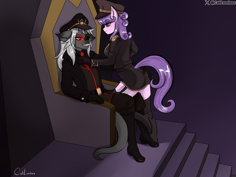 Size: 1600x1200 | Tagged: suggestive, artist:cali luminos, derpibooru import, suri polomare, oc, anthro, kobold, antagonist, bad, clothes, commission, image, iron claw, jpeg, my little pony, scar, socks, stockings, thigh highs