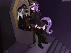 Size: 1600x1200 | Tagged: suggestive, artist:cali luminos, derpibooru import, suri polomare, oc, anthro, kobold, antagonist, bad, clothes, commission, image, iron claw, jpeg, my little pony, scar, socks, stockings, thigh highs