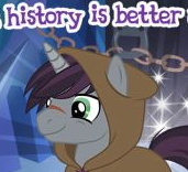 Size: 171x156 | Tagged: safe, derpibooru import, idw, shadow lock, pony, unicorn, g4, cloak, clothes, cropped, english, gameloft, history, horn, idw showified, image, male, meme, picture for breezies, png, scar, stallion, text, wow! glimmer