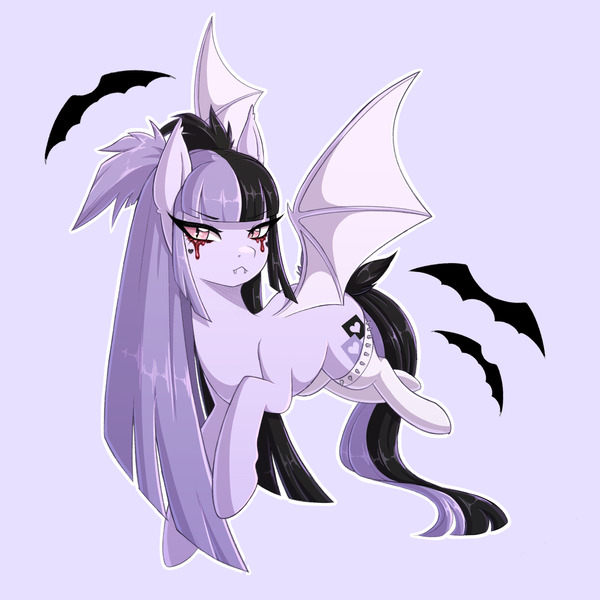 Size: 2048x2048 | Tagged: safe, artist:fluffymaiden, derpibooru import, oc, unofficial characters only, bat pony, pony, bat pony oc, bat wings, clothes, fangs, image, jpeg, long hair, makeup, simple background, socks, solo, stockings, straight hair, thigh highs, wings