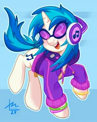 Size: 1638x2048 | Tagged: safe, artist:erieillustrates, derpibooru import, vinyl scratch, pony, unicorn, g4, clothes, female, horn, image, jpeg, mare, open mouth, open smile, smiling, solo