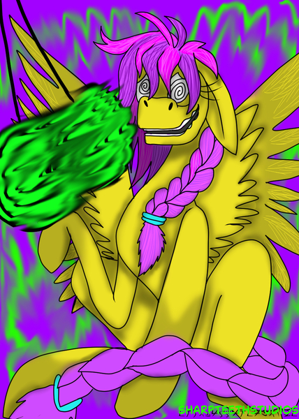 Size: 850x1191 | Tagged: safe, artist:sharpteethstudios, derpibooru import, oc, unofficial characters only, pegasus, pony, hipnotized, image, jpeg, mind control, plats, sitting, solo, spread wings, swirly eyes, wingboner, wings