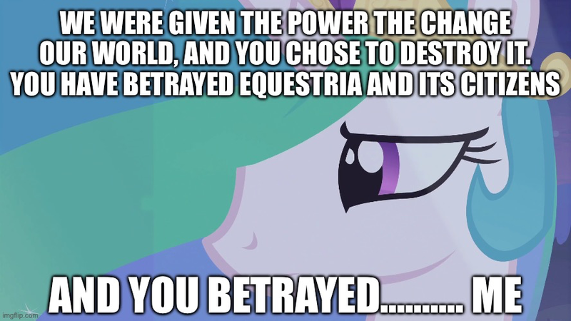 Size: 888x499 | Tagged: safe, derpibooru import, edit, edited screencap, screencap, princess celestia, g4, princess twilight sparkle (episode), season 4, caption, close-up, image, image macro, imgflip, meme, movie reference, my little pony, png, spoilers for another series, text, transformers, transformers one