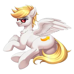 Size: 2000x2000 | Tagged: safe, artist:ynery, derpibooru import, oc, oc:lightpoint, pegasus, pony, butt, glasses, handsome, image, lying down, male, plot, png, seductive pose, side, simple background, solo, stallion, transparent background