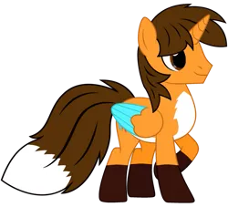 Size: 827x752 | Tagged: safe, artist:rogan140, derpibooru import, oc, oc:ej, unofficial characters only, alicorn, pony, g4, alicorn oc, fox tail, horn, image, male, png, simple background, stallion, tail, transparent background, vector, wings